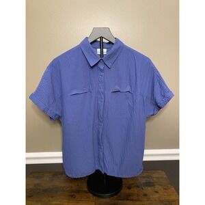 Columbia Women Boundless Trek Vented Button Shirt Omni Shield Blue Size Medium